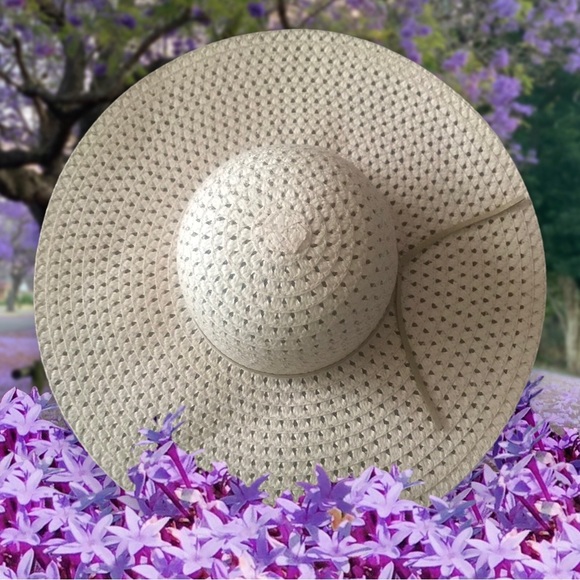 STRAW HAT Light Pink Floppy Ribbon Webbed Straw 7.5” Head Circumference - Picture 3 of 4